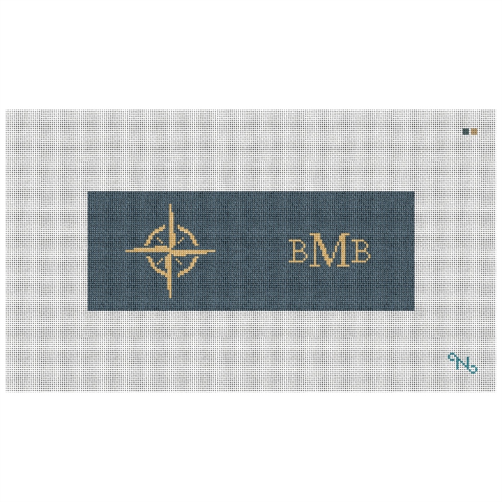 Classic Compass Needlepoint Wallet Kit Stitched Preview