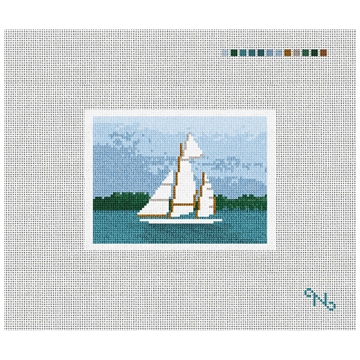 Classic Sailing Needlepoint Card Wallet Kit Stitched Preview