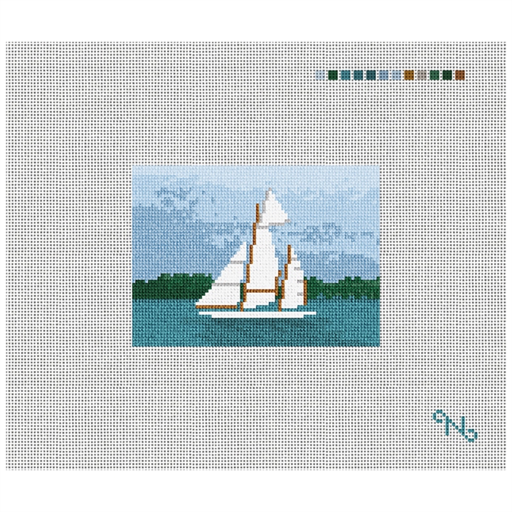 Classic Sailing Needlepoint Card Wallet Kit Stitched Preview