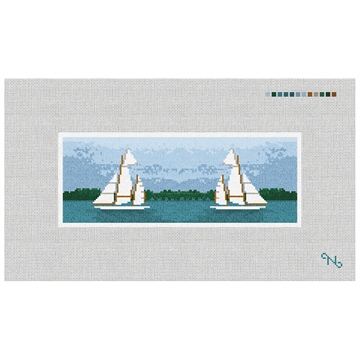 Classic Sailing Needlepoint Wallet Kit Stitched Preview