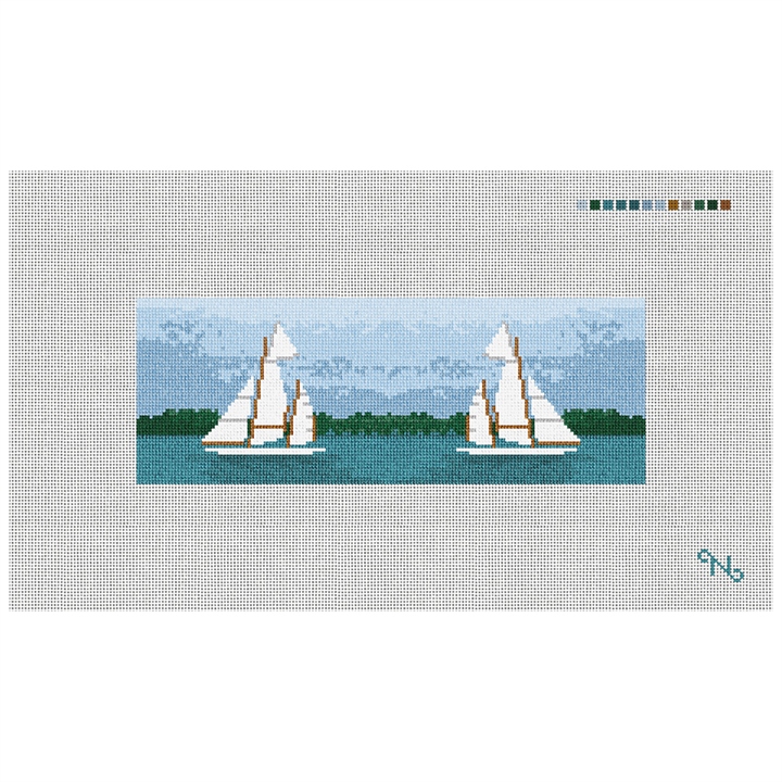Classic Sailing Needlepoint Wallet Kit Stitched Preview