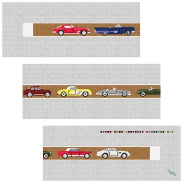 Classic Sports Cars Needlepoint Belt Kit Stitched Preview