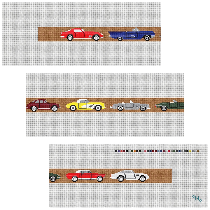 Classic Sports Cars Needlepoint Belt Kit Stitched Preview