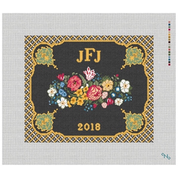 Classic Wedding Needlepoint Pillow Kit Stitched Preview