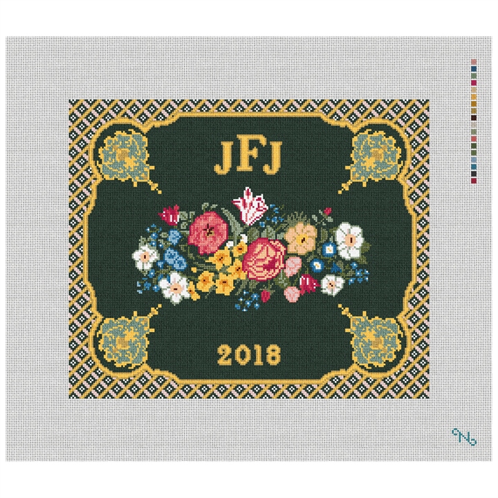 Classic Wedding Needlepoint Pillow Kit Stitched Preview
