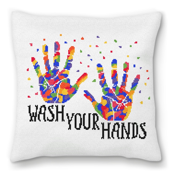 Clean Your Hands Needlepoint Pillow