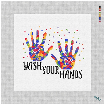 Clean Your Hands Needlepoint Pillow Kit Stitched Preview