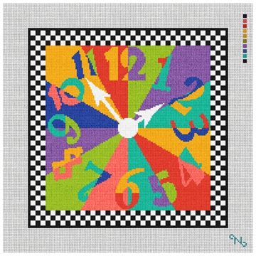Clock Pillow Needlepoint Kit Stitched Preview