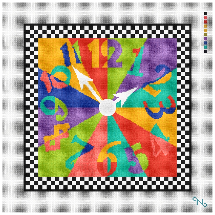 Clock Pillow Needlepoint Kit Stitched Preview