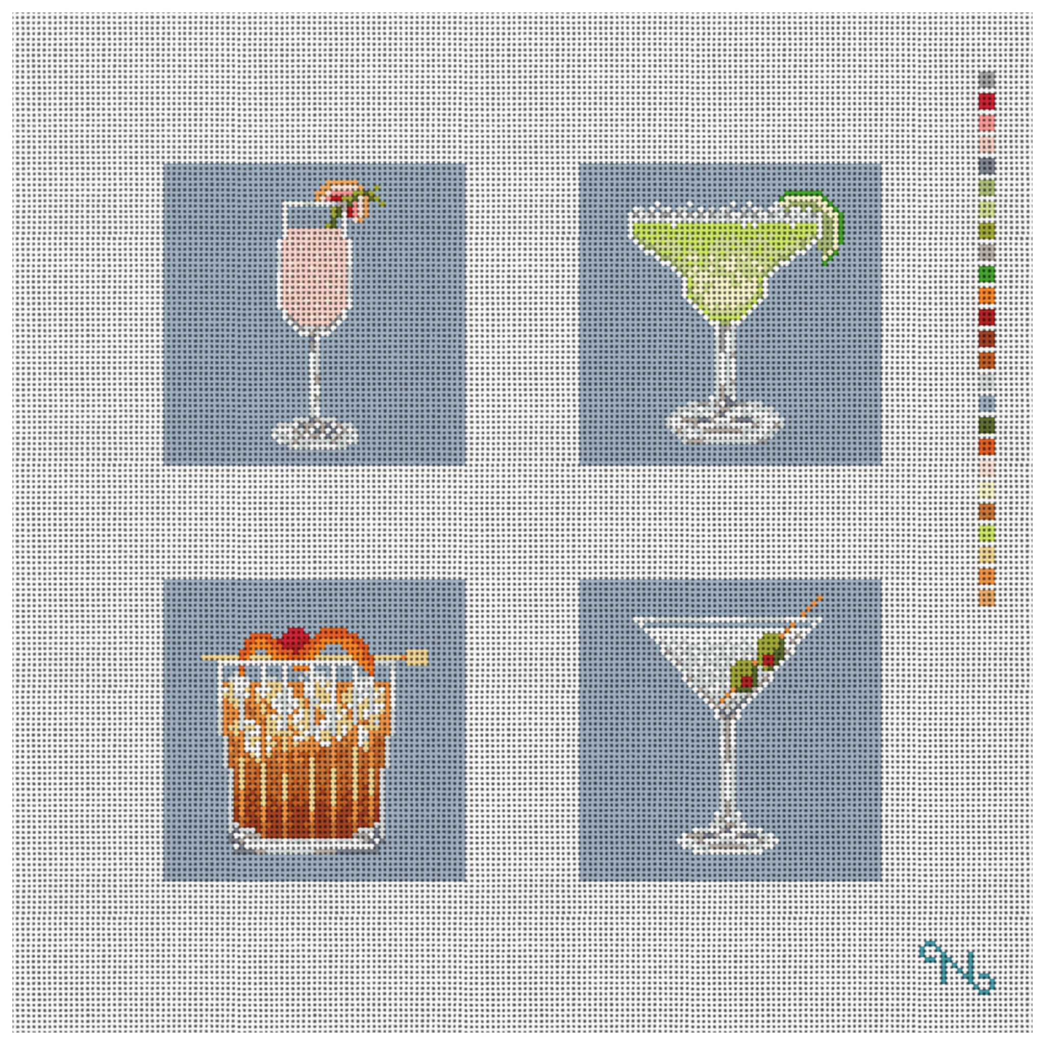 Cocktail Hour Needlepoint Coaster Ornament Set Kit