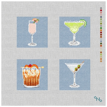 Cocktail Hour Needlepoint Coaster Ornament Set Kit Stitched Preview
