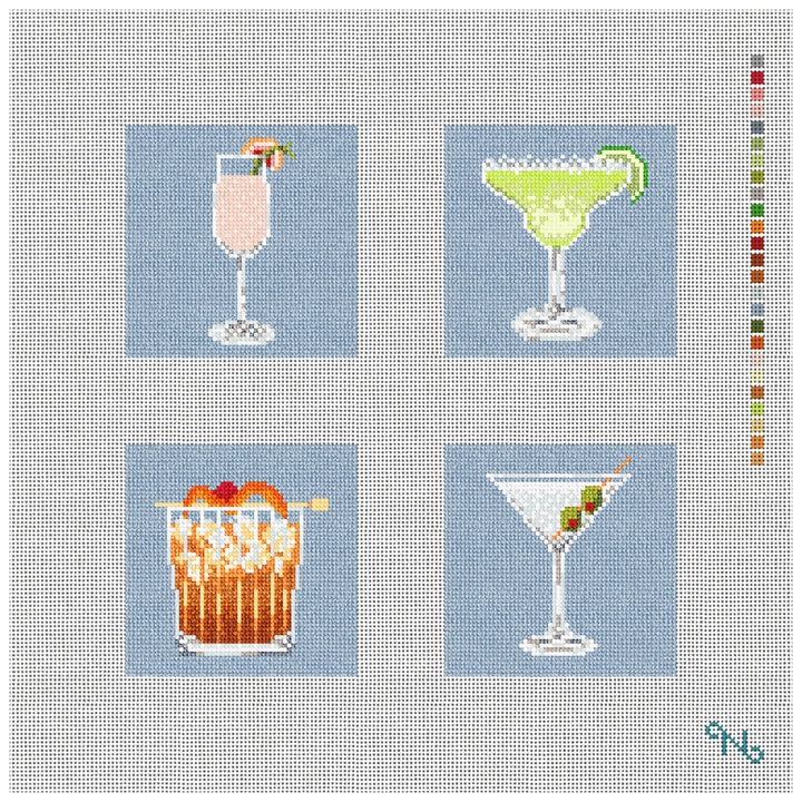 Cocktail Hour Needlepoint Coaster Ornament Set Kit Stitched Preview