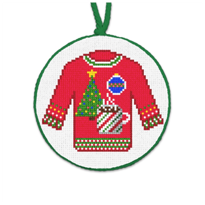 Cocoa Ugly Sweater Needlepoint Ornament