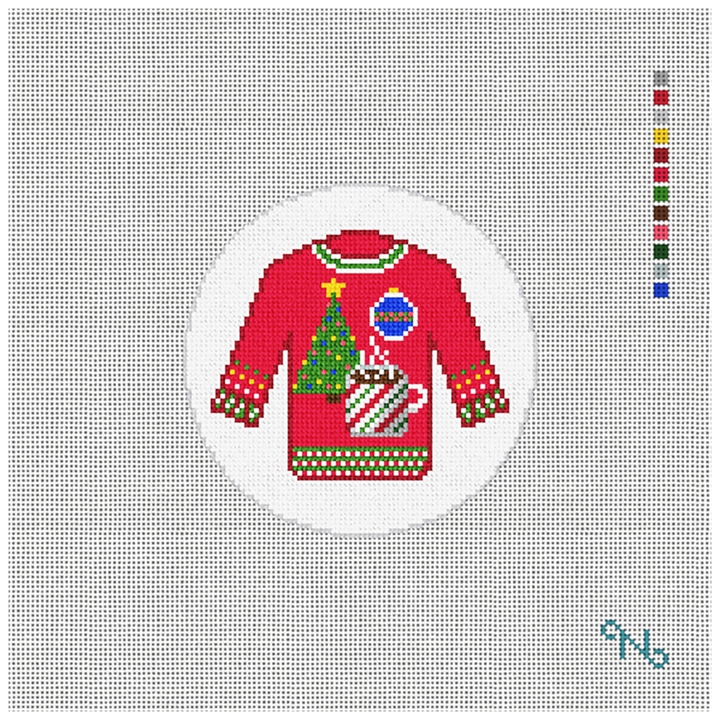 Cocoa Ugly Sweater Needlepoint Ornament Kit Stitched Preview