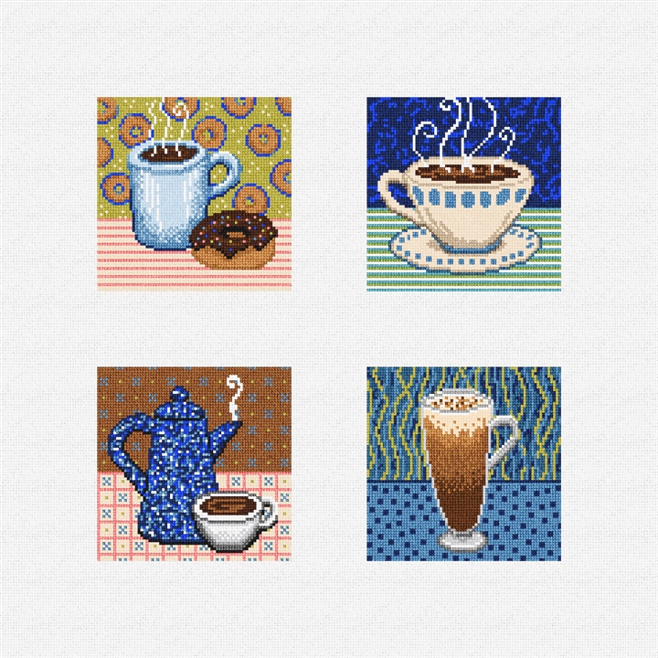 Coffee Needlepoint Coaster Ornament Set Kit