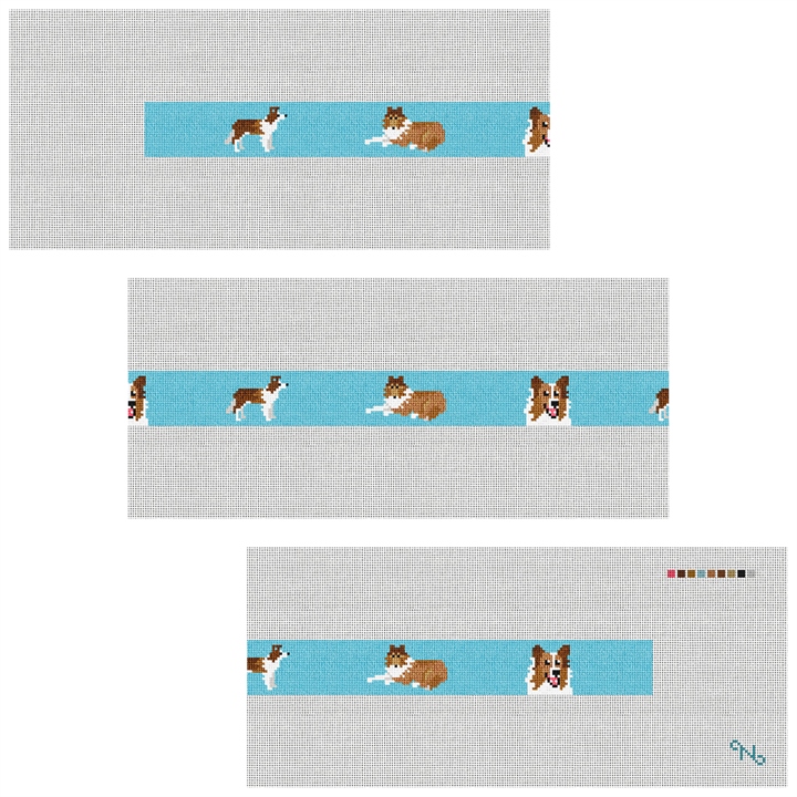 Collie Needlepoint Belt Kit Stitched Preview