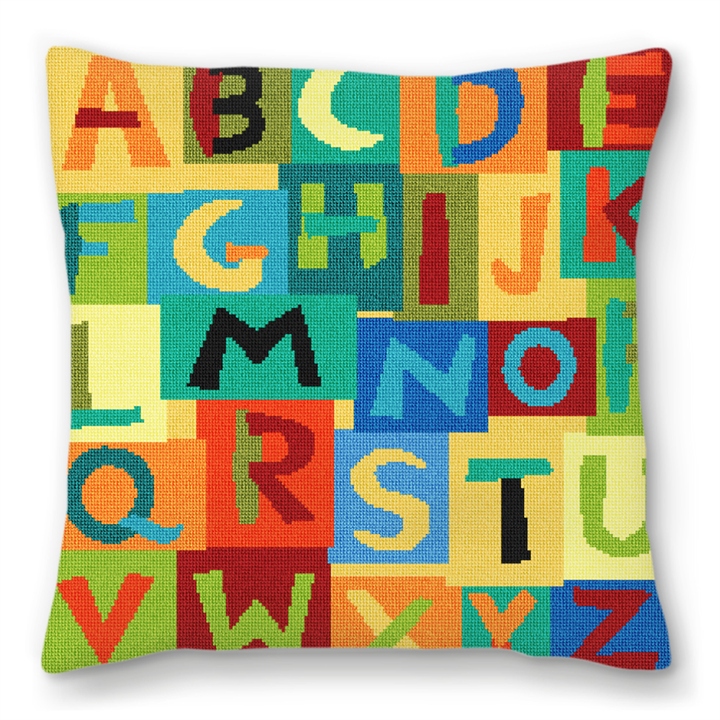 Colorful Alphabet Needlepoint Pillow