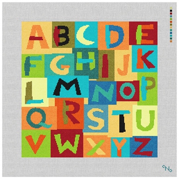 Colorful Alphabet Needlepoint Pillow Kit Stitched Preview