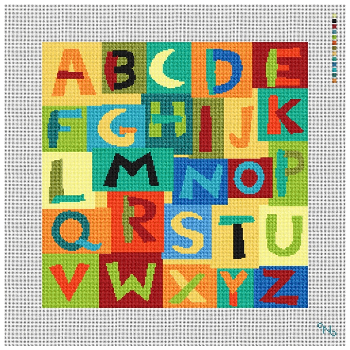 Colorful Alphabet Needlepoint Pillow Kit Stitched Preview