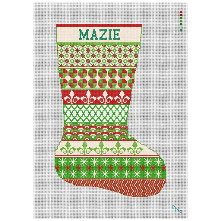Colorful Avesta Needlepoint Stocking Kit Stitched Preview