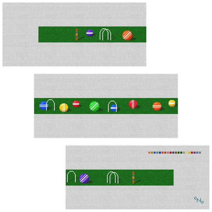 Colorful Croquet Needlepoint Belt Kit Stitched Preview