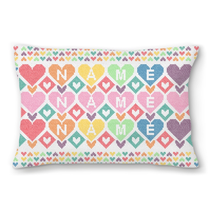 Colorful Hearts Custom Kids Needlepoint Pillow