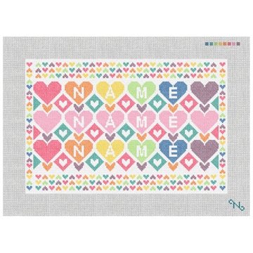 Colorful Hearts Personalized Needlepoint Kit Stitched Preview