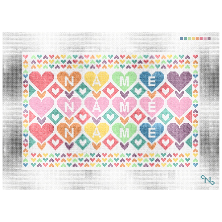 Colorful Hearts Personalized Needlepoint Kit Stitched Preview