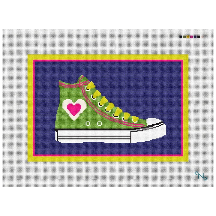 Colorful Retro Shoe Needlepoint Kit Stitched Preview