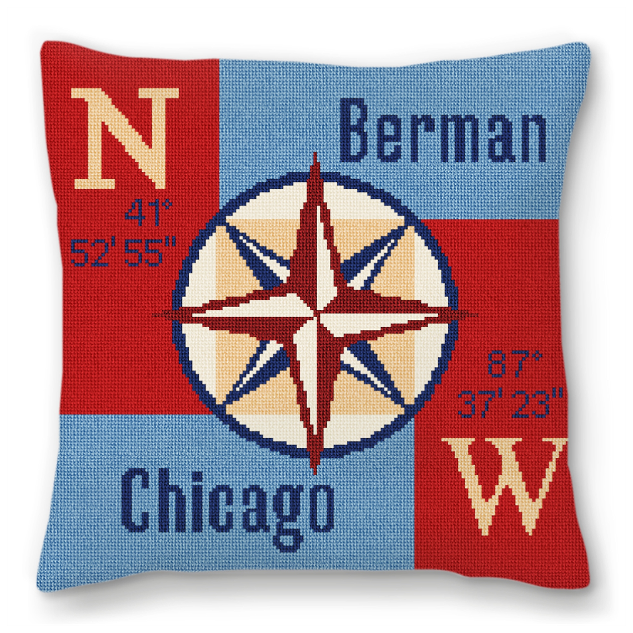 Compass Rose Needlepoint Pillow