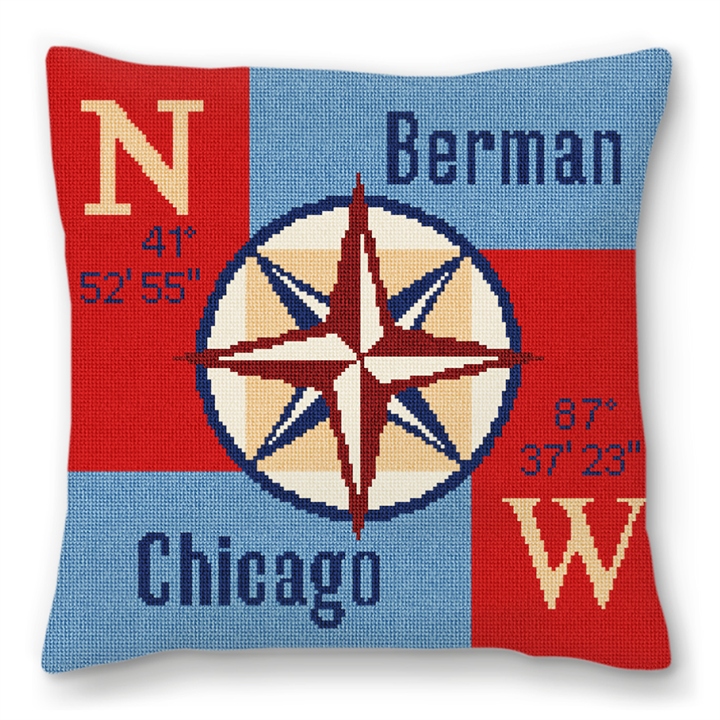 Compass Rose Needlepoint Pillow