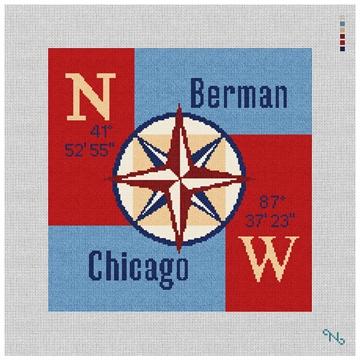 Compass Rose Needlepoint Pillow Kit Stitched Preview