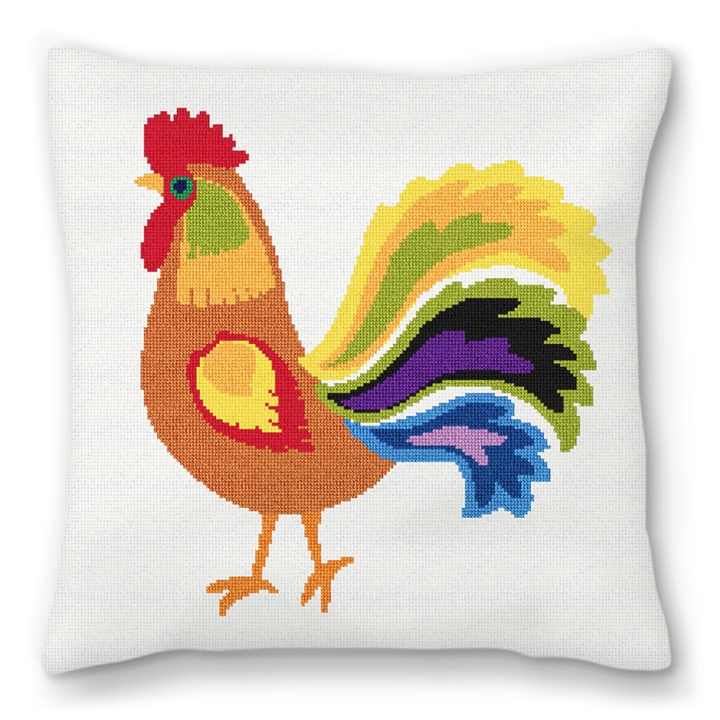 Copper Rooster Needlepoint Pillow