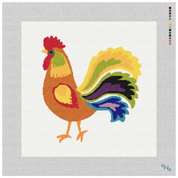 Copper Rooster Needlepoint Pillow Kit Stitched Preview