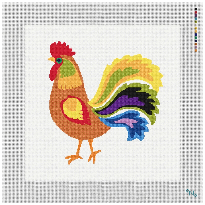 Copper Rooster Needlepoint Pillow Kit Stitched Preview