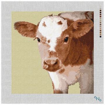 Cow Needlepoint Pillow Kit Stitched Preview