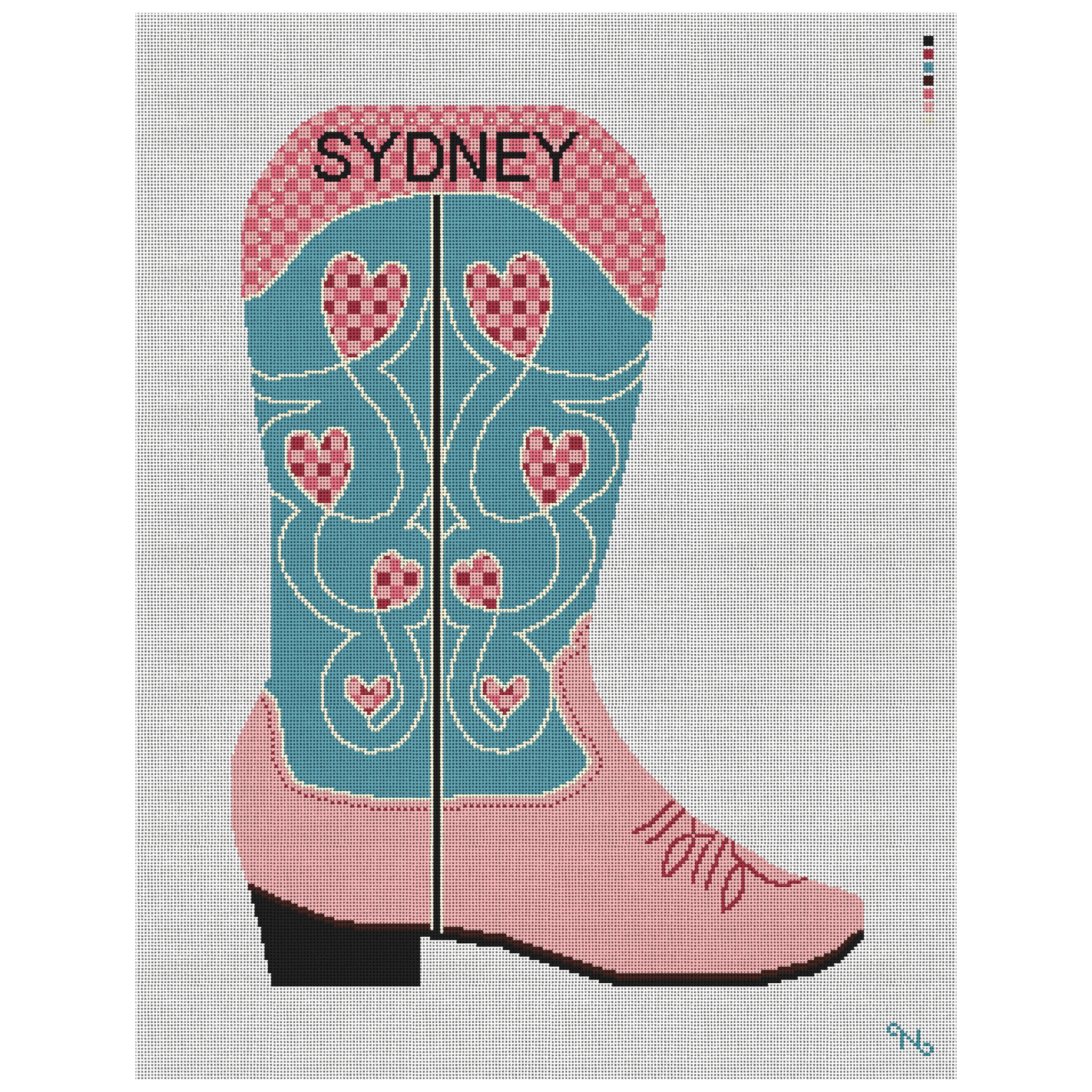 Cowboy Boot Blush Stocking Needlepoint Kit