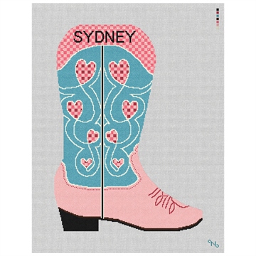 Cowboy Boot Blush Stocking Needlepoint Kit Stitched Preview