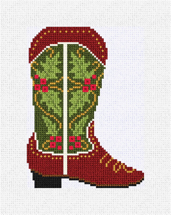 Cowboy Boot Holly Needlepoint Ornament Kit