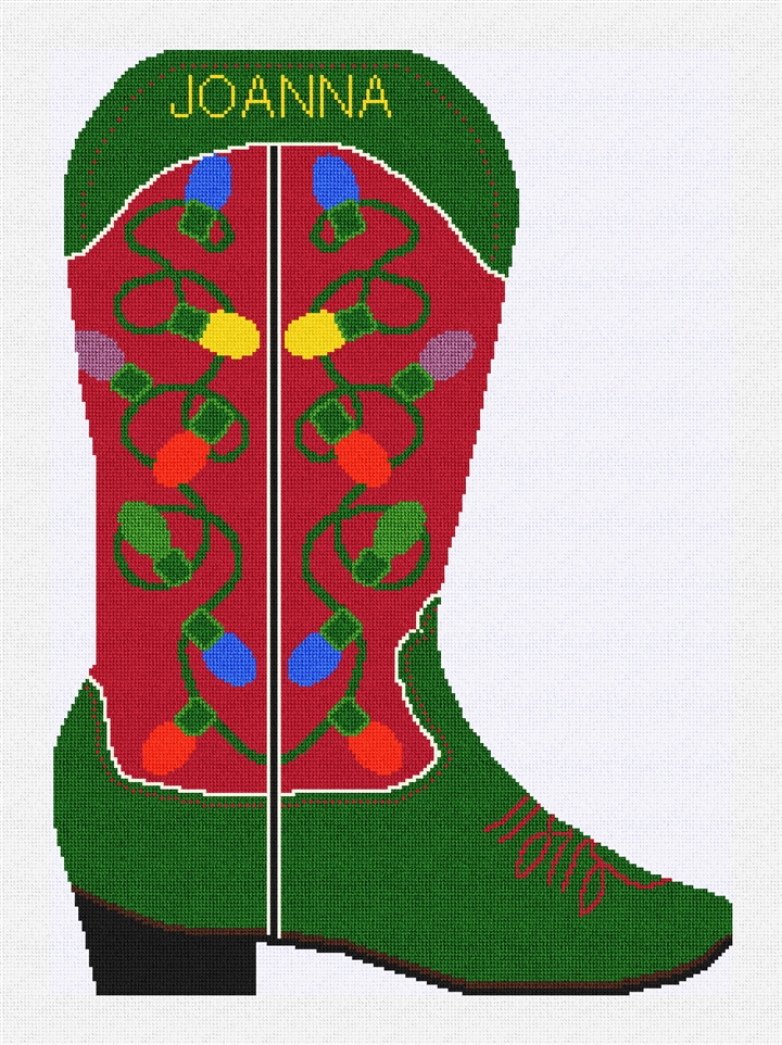Cowboy Boot Lights Stocking Needlepoint Kit