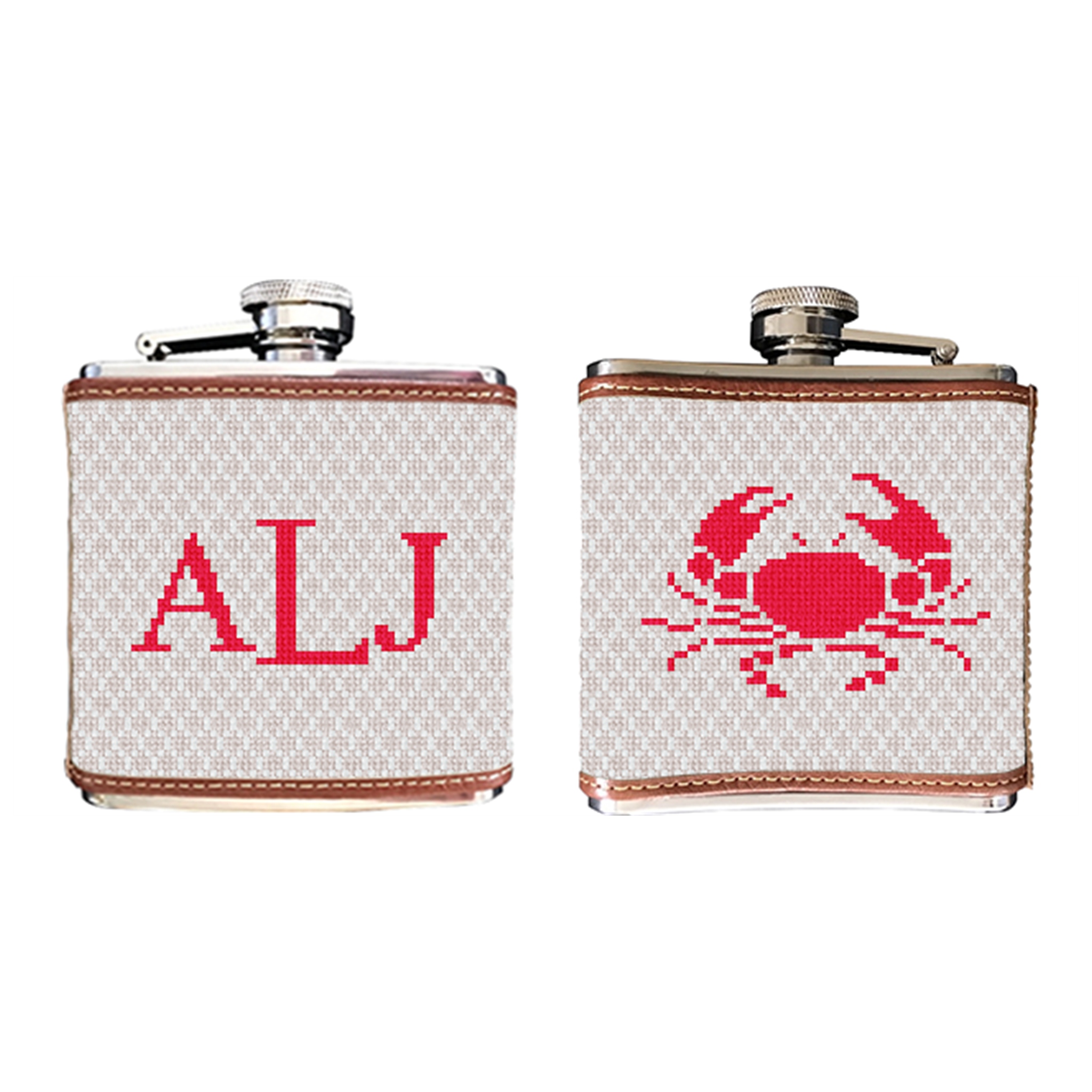 Crab Needlepoint Flask