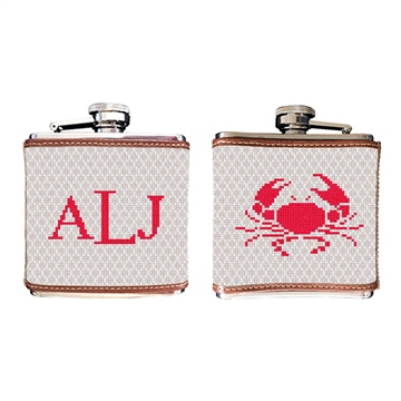 Crab Needlepoint Flask