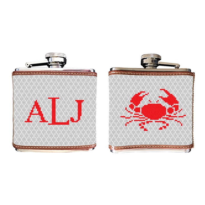 Crab Needlepoint Flask 