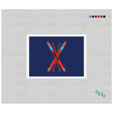 Crossed Skis Needlepoint Card Wallet Kit Stitched Preview