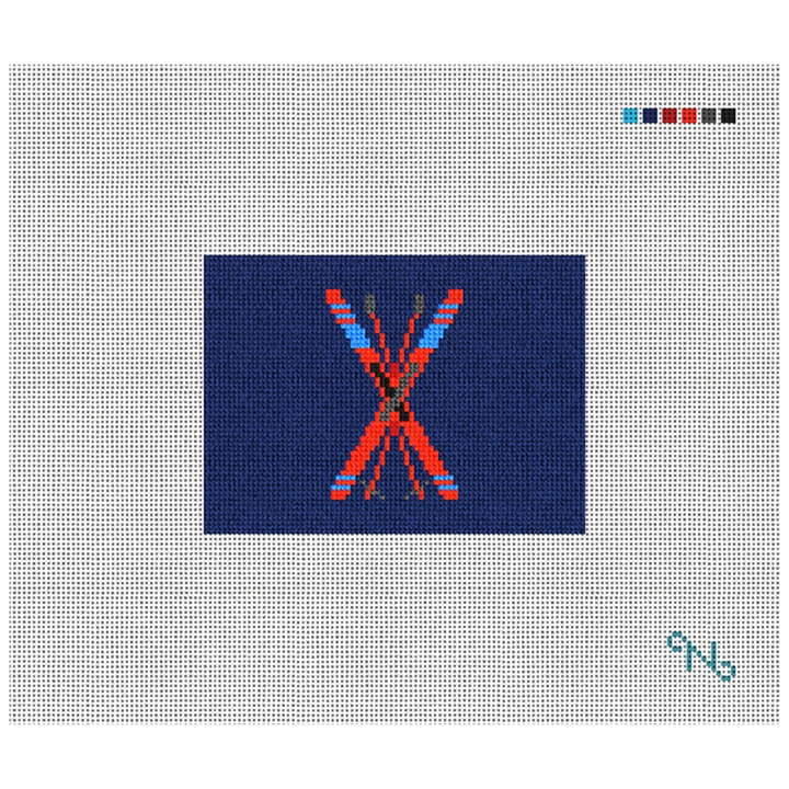 Crossed Skis Needlepoint Card Wallet Kit Stitched Preview