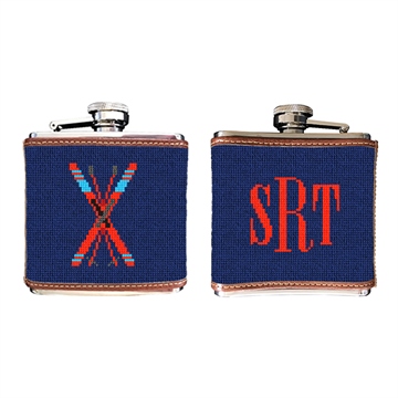 Crossed Skis Needlepoint Flask