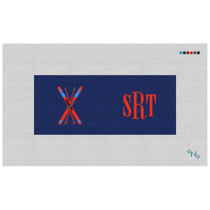 Crossed Skis Needlepoint Flask Kit Stitched Preview