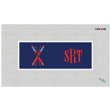 Crossed Skis Needlepoint Wallet Kit Stitched Preview