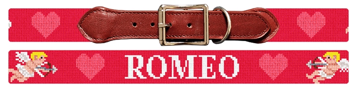 Cupid's Arrow Needlepoint Dog Collar 