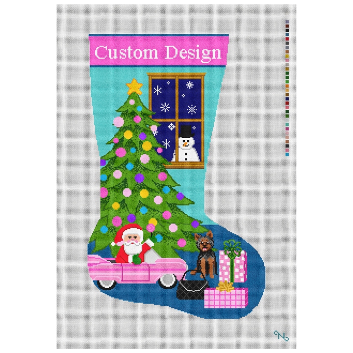 Custom Christmas Stocking Needlepoint Kit Stitched Preview